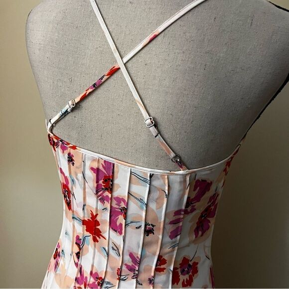 Banana Republic Pintuck White Pink Floral Spaghetti Straps Cross Midi Dress - Picture 11 of 16